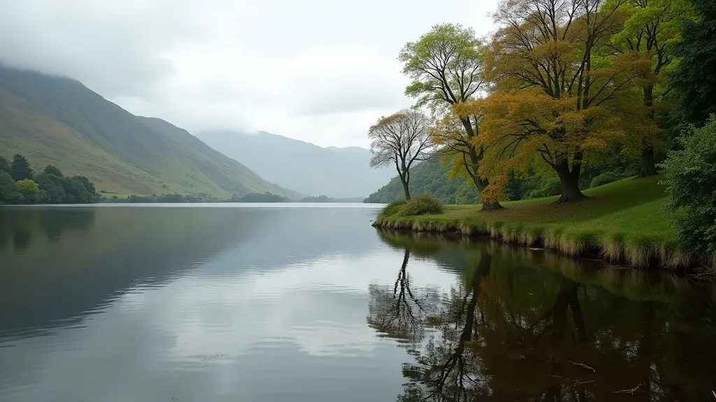 Scenic Muckross Lake in Kerry with historic stone buildings visible across the water